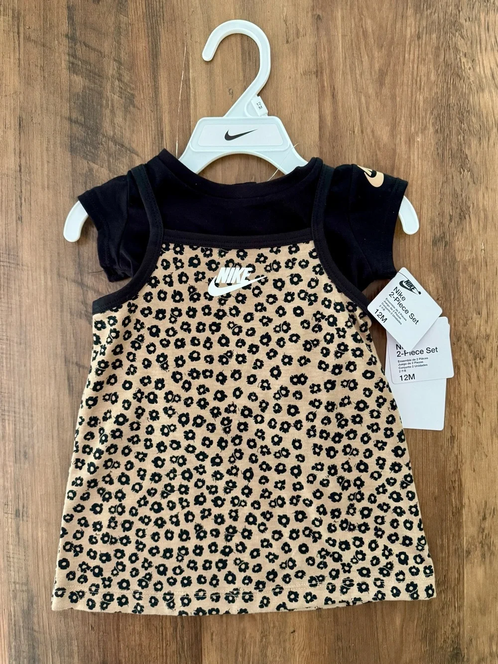 12m Nike Black & Beige2 Piece Floral Tank Dress W/ Logo